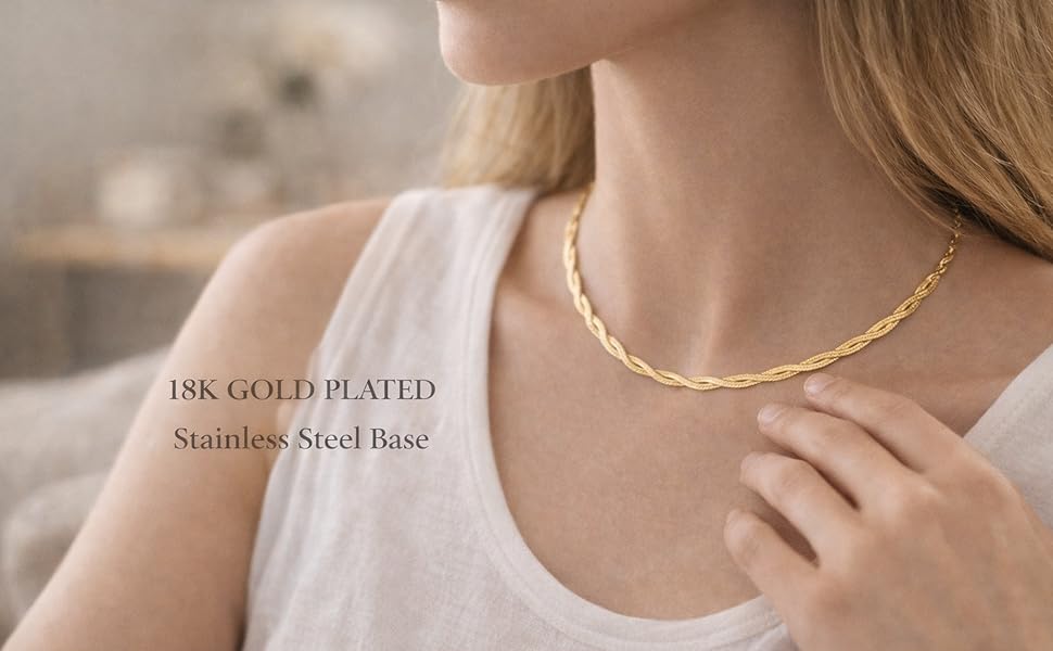 Home Gold Herringbone Necklac 18goldplated