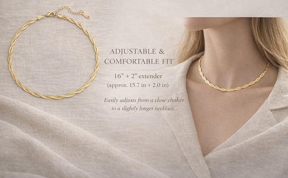 Home Gold Herringbone Necklace adjustable and comfortable