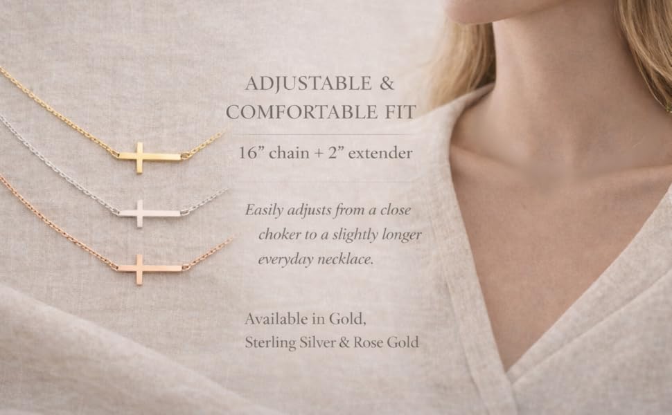 Home Minimalist gold, rose gold and silver cross necklace adjustable and confortable