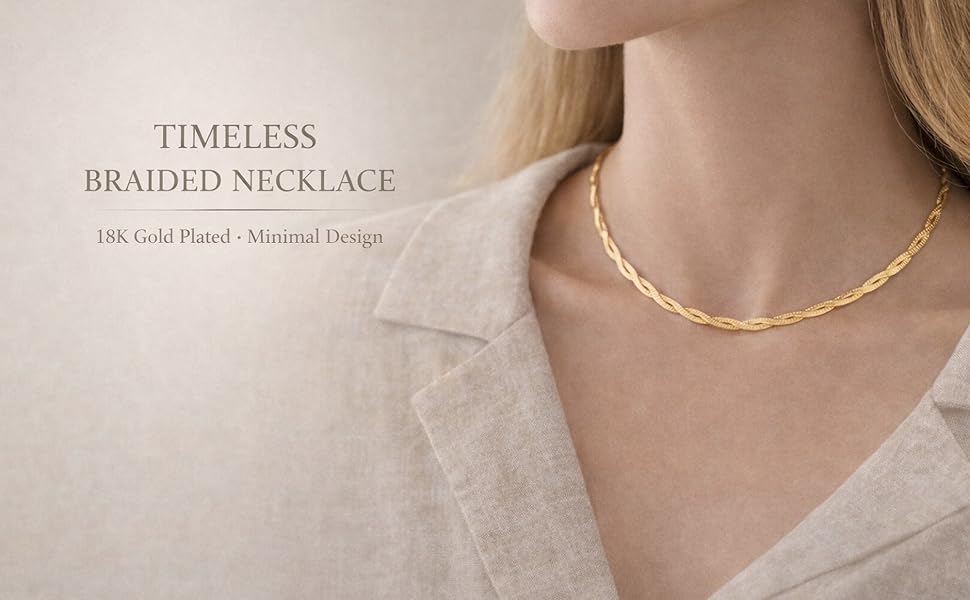 Home Gold Herringbone Necklace timeless braided necklace